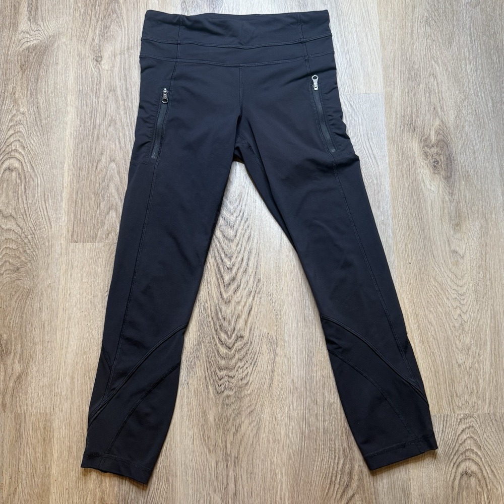 Lululemon Run‎ Inspire Crop II Leggings Women's 4  Black Zip Pocket Running